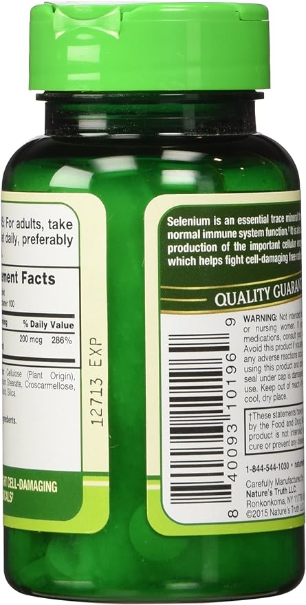 Nature's Truth Selenium 200 mcg Supplements, 100 Count by Nature's Truth - BeesActive Australia
