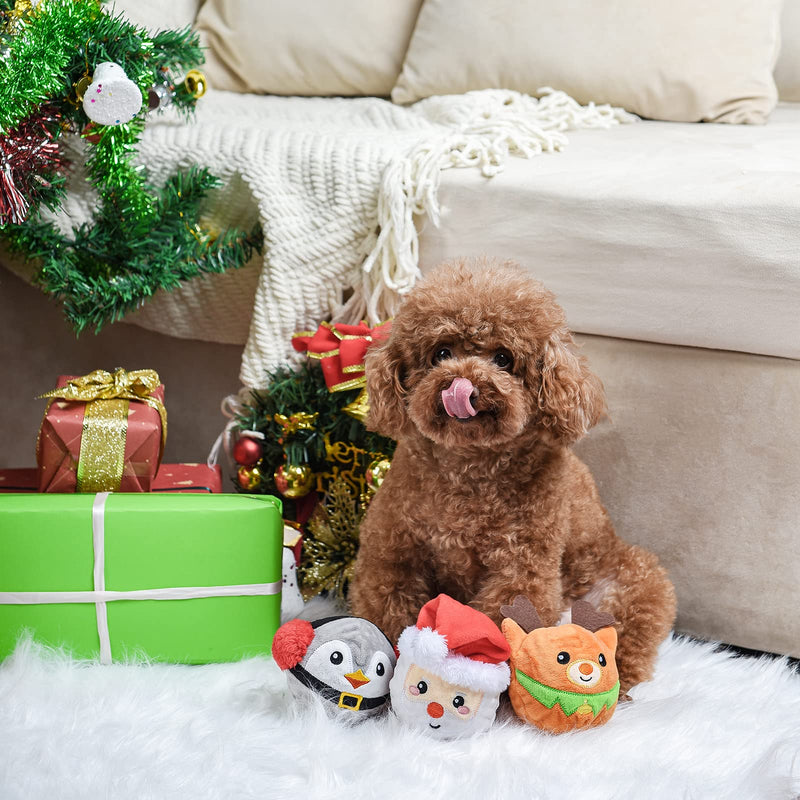 HugSmart Pet – Merry Dogmas| Squeaky Dog Chew Toy |2-in-1 Christmas Spiky Balls |No Stuffing Interactive Toss and Fetch Plush Dog Balls for Small Medium Large Breeds Penguin Santa Reindeer 3 Pack - BeesActive Australia