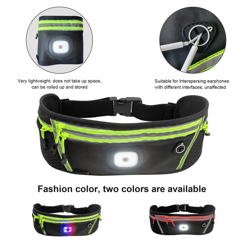 KOCVUIAN Black Fanny Pack for Women Fashionable 4-Zipper Pockets With Warning Light, for Running Hiking Travel Workout Dog Walking Outdoors Sport Fishing Waist Pack Bag Green - BeesActive Australia