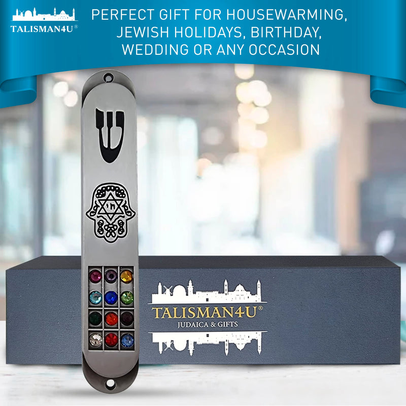 TALISMAN4U Pewter MEZUZAH Case with Scroll 12 Tribes of Israel Hoshen Design Protection Hamsa Star of David Judaica Door Mezuza 3.5 Inch - BeesActive Australia