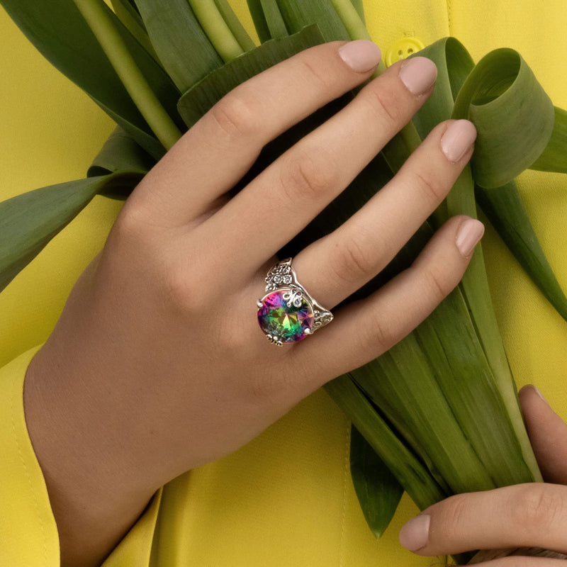 925 Sterling Silver Wide Band Ring With A Mystic Bold Oval Round Cubic Zirconia Floral Show Stopper Hypoallergenic, Nickel and Lead-free, Artisan Handcrafted Designer collection, Made In Israel 11 - BeesActive Australia