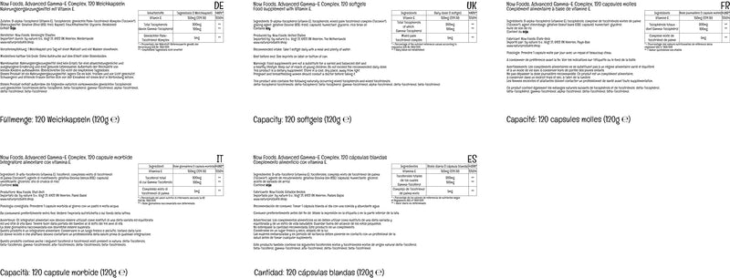Now Foods, Advanced Gamma-E-Complex, 120 Softgels, Lab-Tested, Vitamin E, Gluten Free, Non GMO - BeesActive Australia