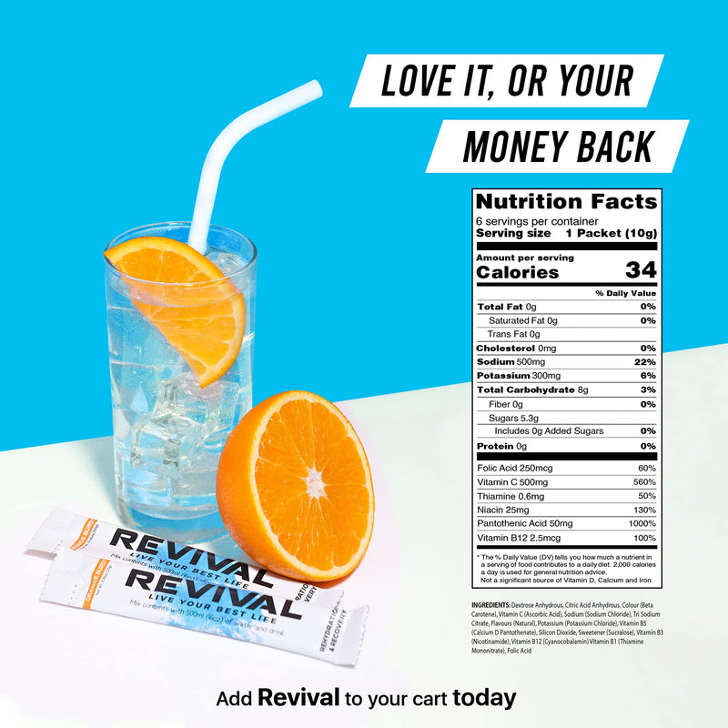 Revival Rapid Rehydration Electrolytes Powder - High Strength Vitamin C, B1, B3, B5, B12 Supplement Sachet Drink, Effervescent Electrolyte Hydration Tablets - 12 Pack Assorted Flavours 12 Count (Pack of 1) - BeesActive Australia