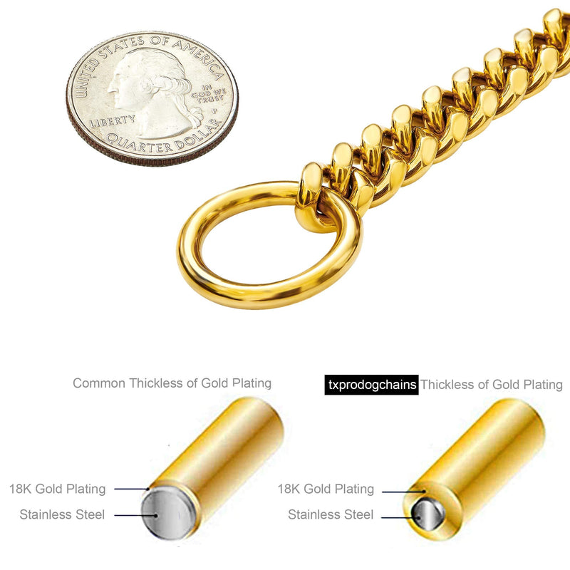 txprodogchains 18K Gold Chain Dog Collar 10MM Cuban Link Chain Stainless Steel Metal Links Walking Training Collar for Small Medium Large Dogs 10in to 24in 20" (Neck Fits 16"-18") - BeesActive Australia