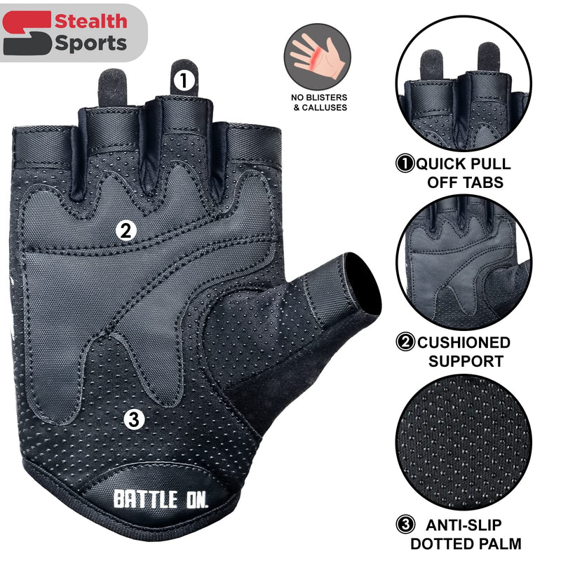 Stealth Sports Workout Gloves – Professional Weight Lifting Gloves for Men and Women – Foam Padding with Anti-Slip Gripper Gym Gloves – Breathable Lifting Gloves for Cycling, Gym, Fitness Training Black Medium - BeesActive Australia