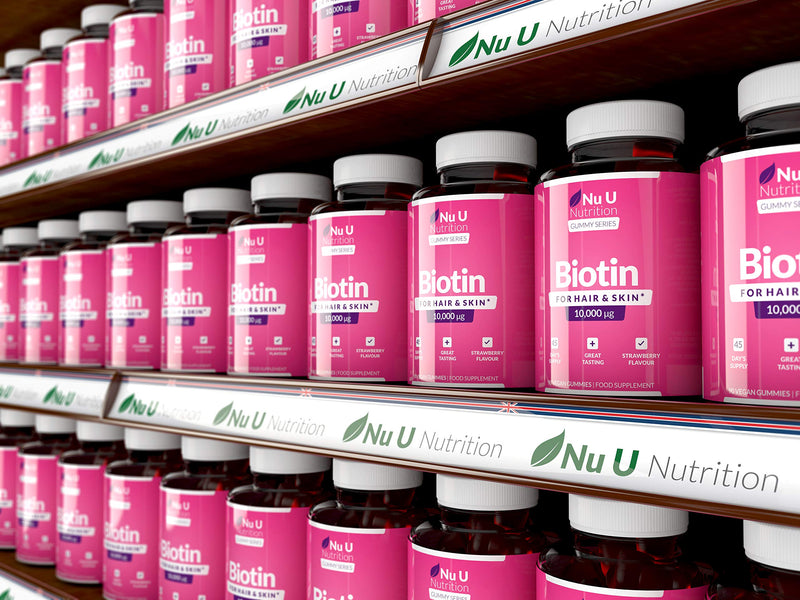 Biotin Hair Gummies 10,000mcg - 90 Vegan Gummies - 45 Day Supply - Strawberry Flavour - Supports Normal Skin & Hair Growth - Chewable Hair Vitamins - BeesActive Australia