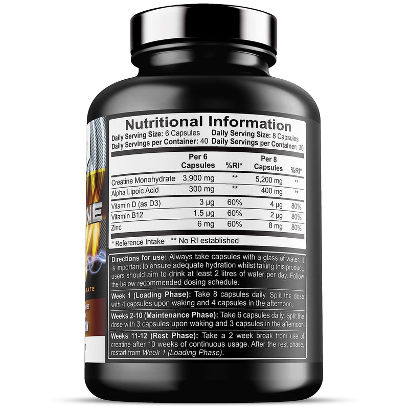 Creatine Capsules - 4,200mg per Serving x 40 Servings - Creatine Monohydrate Enhanced with ALA - Creatine Tablets Suitable for Men and Women (240 Capsules) 240 Count (Pack of 1) - BeesActive Australia