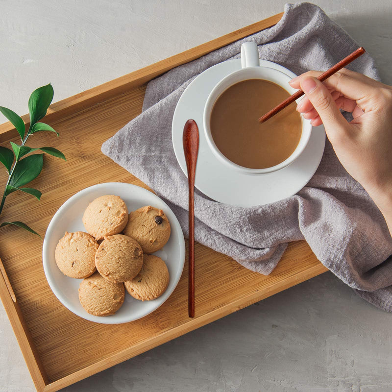 Wooden Coffee Spoons Long Handle Small Wooden Stir Spoon Korean Rice Spoons Wooden Teaspoon Handmade Wood Mixing Spoon for Kitchen Stirring (kusunoki, 6 Pieces) - BeesActive Australia