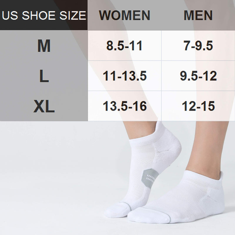 6 Pack Men's Running Ankle Socks with Cushion, Low Cut Athletic Tab Sport Socks White + Grey Medium - BeesActive Australia