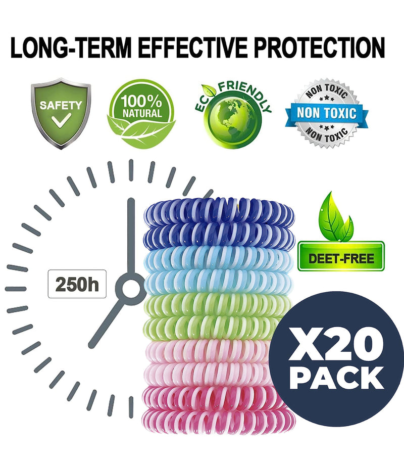 Waterproof Mosquito Repellent Bracelet, 20 Pack, Deet-Free Eva Wrist Bands, Effective Protection, Insect Mosquito Repeller Bands for Adults & Kids, Insect Repellent Protection, Resealable 20 Pack 1 Count (Pack of 20) - BeesActive Australia