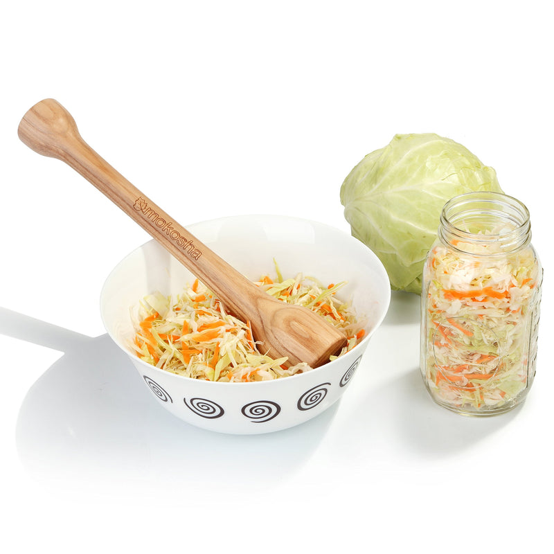 14 Inch Sauerkraut Tamper for Packing Fermented Foods into Mason Jars Long Wooden Potato Masher Vegetable Pounder Eco-friendly Ash Tree Natural Solid Wood Packer - BeesActive Australia