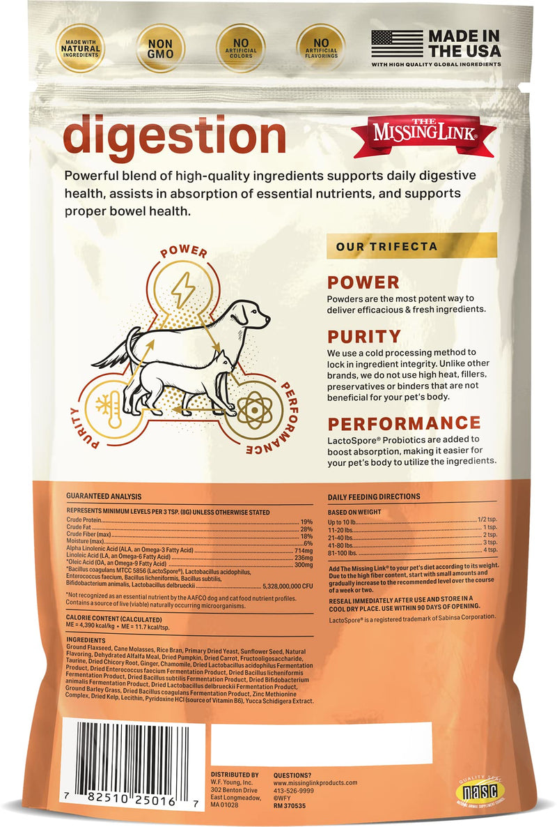 The Missing Link Digestion Supplement Powder for Dogs & Cats - Fiber, 7-Probiotic Blend + Chicory Root Prebiotic, Ginger, Chamomile - Supports Daily Digestive & Bowel Health - 1lb - BeesActive Australia