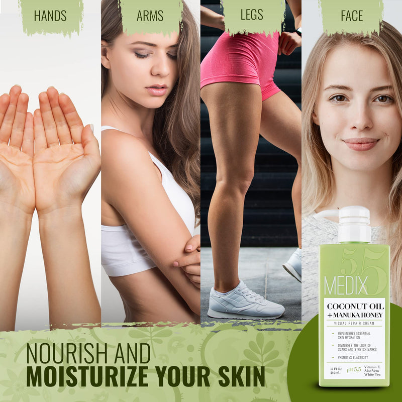 MEDIX Coconut Body Lotion + Manuka Honey Cream | Coconut Oil Lotion For Women & Men | Natural Coconut Cream Moisturizer Body Butter Skin Care Balm For Stretch Marks, Cellulite, & Dry Skin, 15 Fl Oz - BeesActive Australia