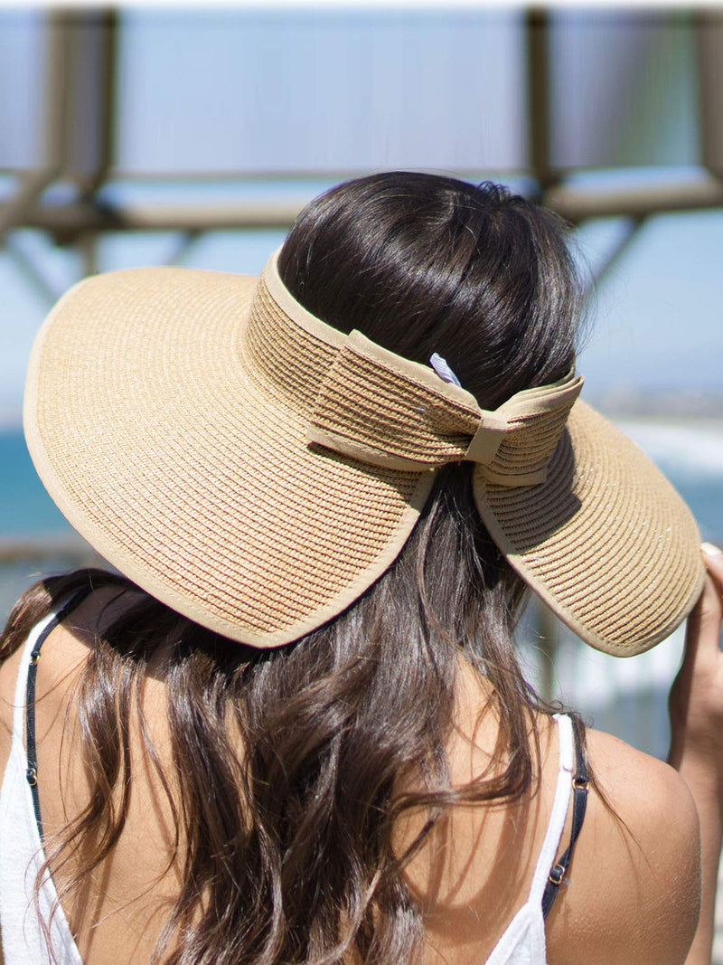Simplicity Women's UPF 50+ Wide Brim Roll-up Straw Sun Hat Sun Visor A Natural - BeesActive Australia