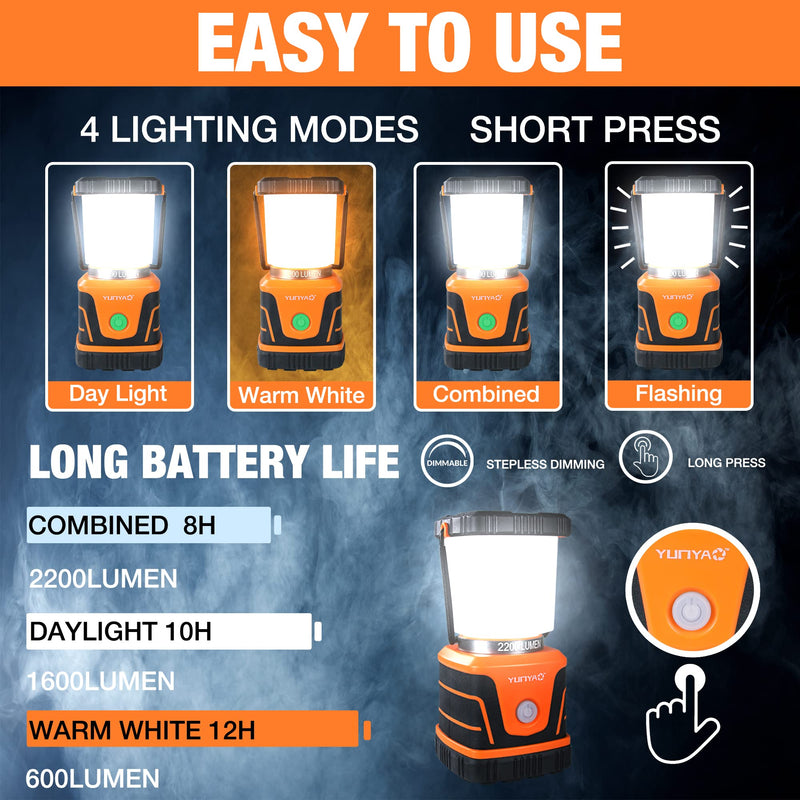 LED Camping Lantern Rechargeable,Camp Lanterns for Power Outages,4400mAh,4 Light Modes,Lanterns for Home Power Failure,IP44 Waterproof,USB Cable Included - BeesActive Australia