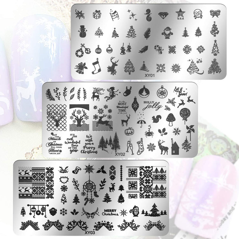 6pcs Chritmas Nail Stamping Plates, Akwox Nail Art Stamping Template, Snowflake Santa Claus Christmas Tree Stocking manicuring Print DIY Image Nail Stampe Plate - BeesActive Australia