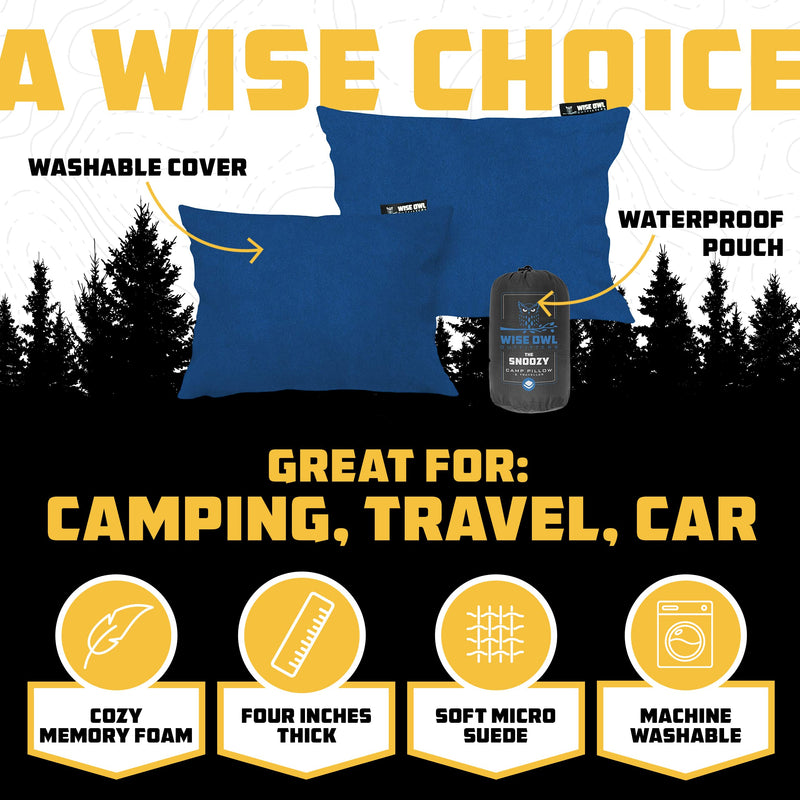 Wise Owl Outfitters Camping Pillow - Essential Camping Accessories, Backpacking Pillow for Sleeping and Traveling - Compressible Memory Foam Travel Pillow, Compact - Small/Medium Blue Medium (Pack of 1) - BeesActive Australia