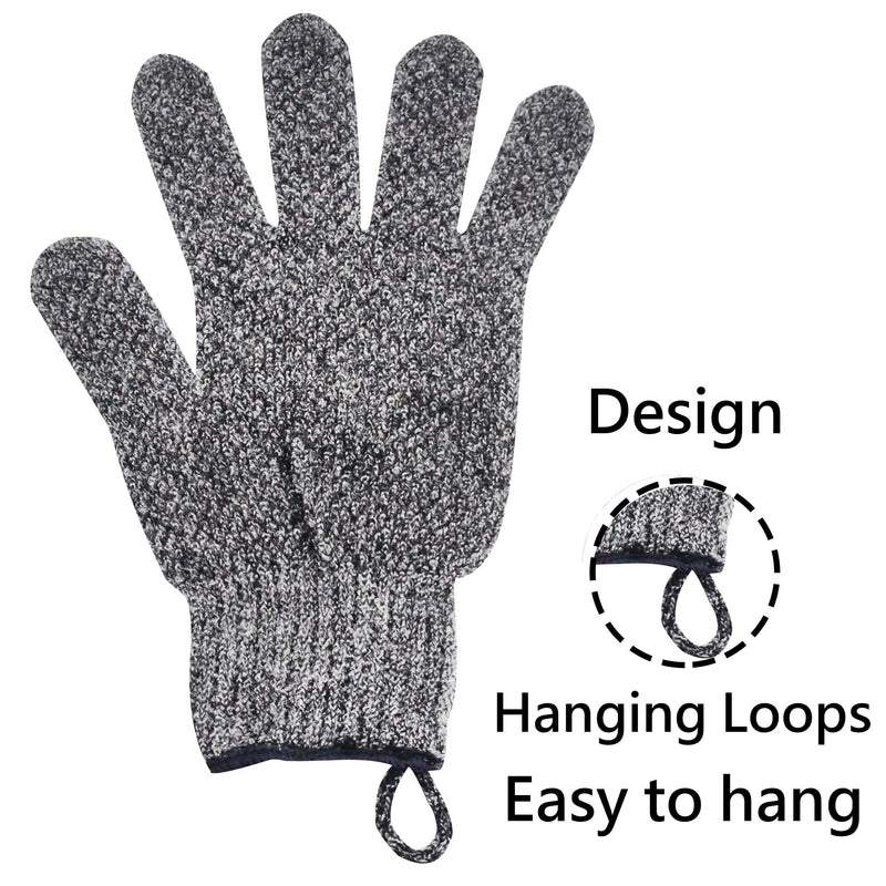 Exfoliating Gloves Charcoal - Exfoliating Gloves With Bamboo Charcoal - 1 Pair Charcoal Exfoliating Gloves For Men and Women (Exfoliating Gloves With Hanging Loop)(Body Scrub For Dry Skin) - BeesActive Australia