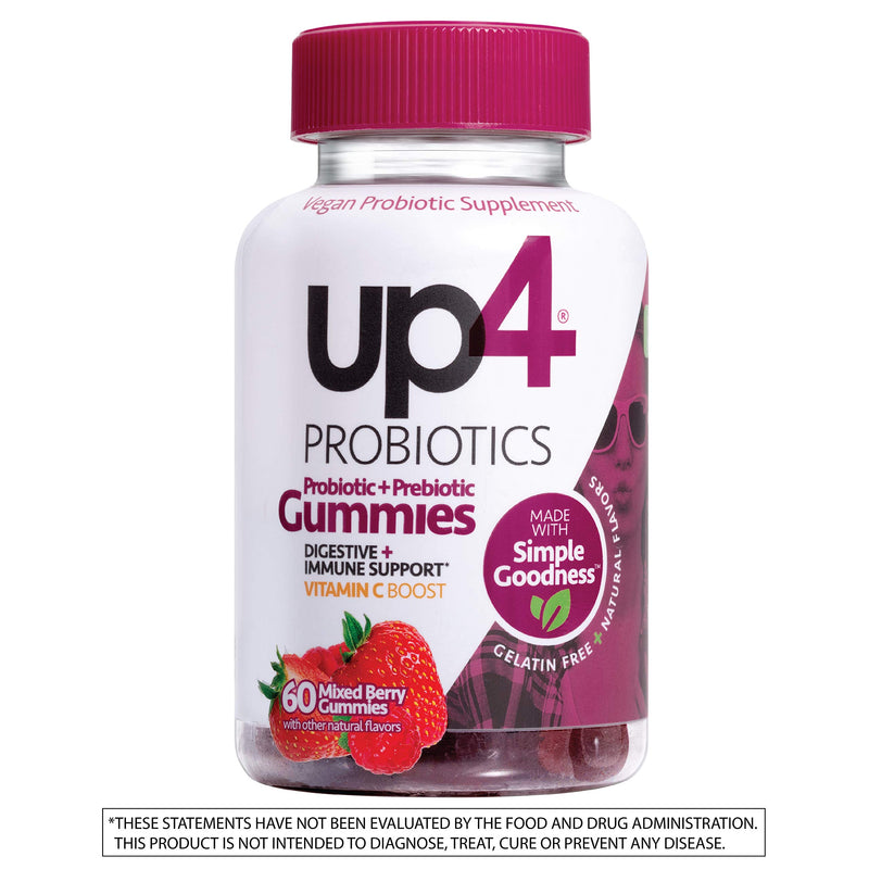 up4 Probiotic Gummies for Adults | Digestive and Immune Support | Gelatin-Free, Vegan, Non-GMO| with prebiotic and Vitamin C | 60 Count - BeesActive Australia