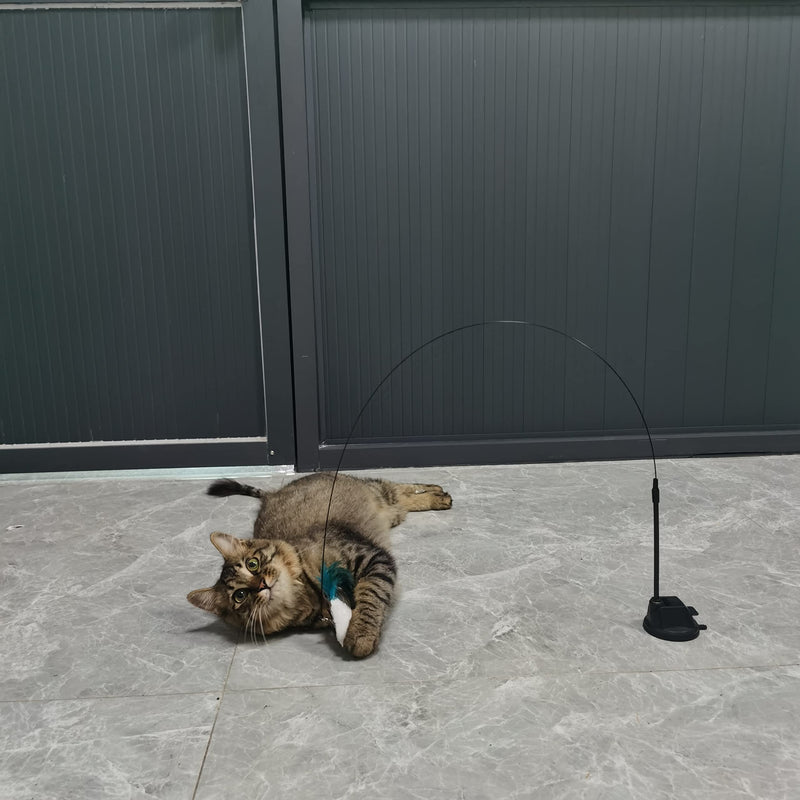 Cat Feather Toys Interactive Cat Toy with Super Suction Cup Detachable 6 PCS Feather Replacements with Bell 2 Wand Cat Spring Feather Toys for Indoor Cats Kitten Play Chase Exercise Blue - BeesActive Australia
