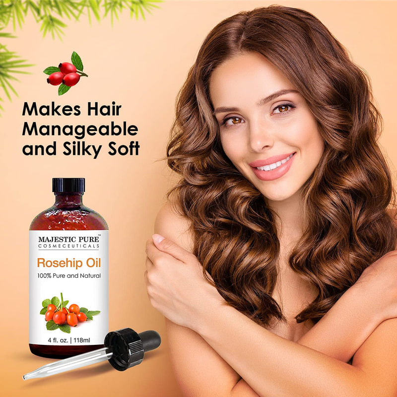 Majestic Pure Rosehip Oil for Face, Nails, Hair and Skin, Pure & Natural, Cold Pressed Premium Rose Hip Seed Oil, 4 oz - BeesActive Australia