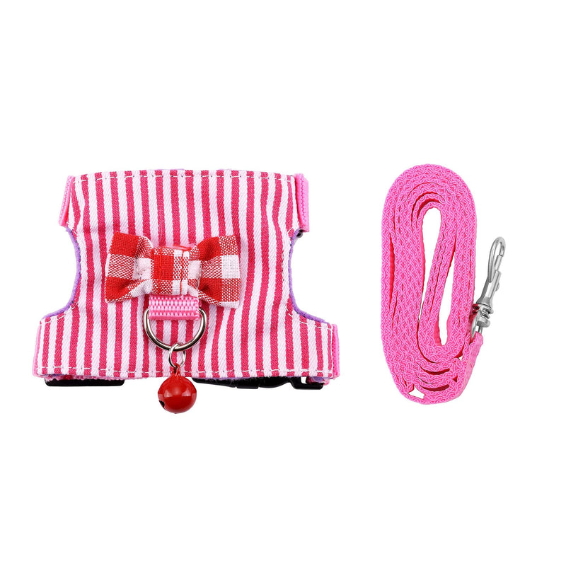 Filhome Small Pet Harness Vest and Leash Set with Bowknot and Bell Decor Chest Strap Harness Adjustable Soft Breathable for Outdoor Walking Guinea Pigs, Ferret, Chinchilla Pink - BeesActive Australia
