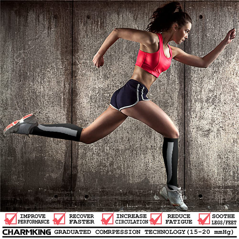 CHARMKING 3 Pairs Copper Compression Socks for Women & Men Circulation 15-20 mmHg is Best for All Day Wear Running Nurse Small-Medium 19 Strip-black/White/Pink - BeesActive Australia