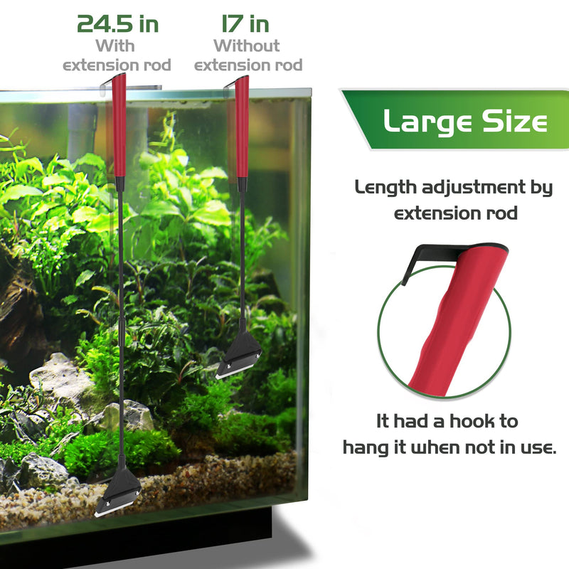 NEPTONION 24.5’’ Professional Algae Scraper, Aquarium Blade Cleaner with 10 Pcs Replaceable Blades Stubborn Algae, Suitable for Water Tank Size Above 30 Gallons L Red - BeesActive Australia