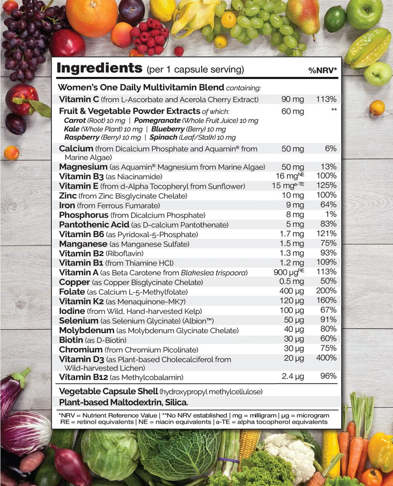 NATURELO One Daily Multivitamin for Women - with Natural Food-Based Vitamins, Minerals, Fruit & Vegetable Extracts - Best for Maintaining Essential Nutrients - 60 Vegan Capsules | 2 Month Supply - BeesActive Australia