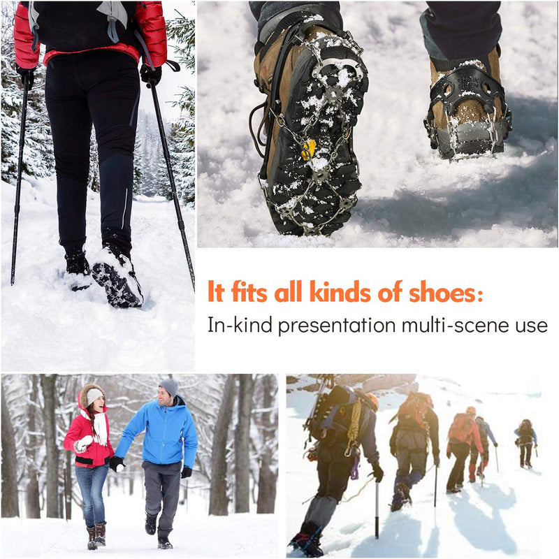 SYOURSELF Crampons Ice Cleats Snow Grips Ice Grippers Traction Anti-Slip Stainless Cleats with 24 Steel Spikes for Shoes Boots Winter Outdoor Walking Jogging Climbing Hiking Fishing Black Medium - BeesActive Australia
