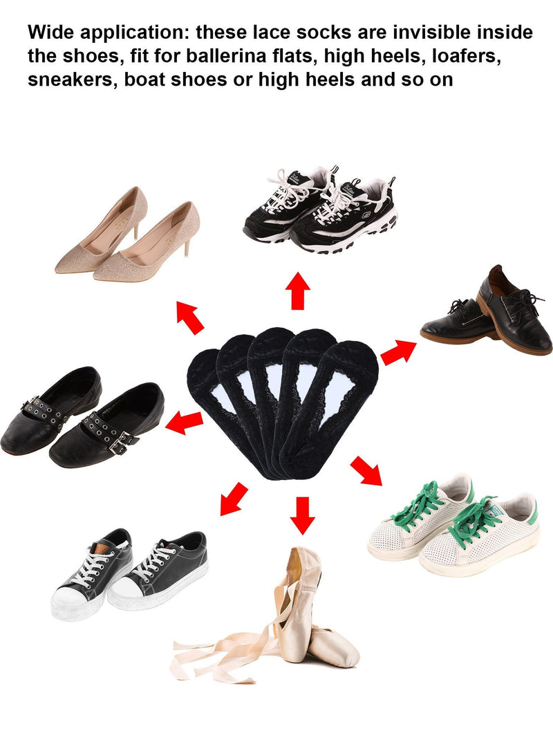 10 Pairs No Show Lace Boat Socks Non-slip Ankle Socks Invisible Socks for Women Favors (Black Color) - BeesActive Australia