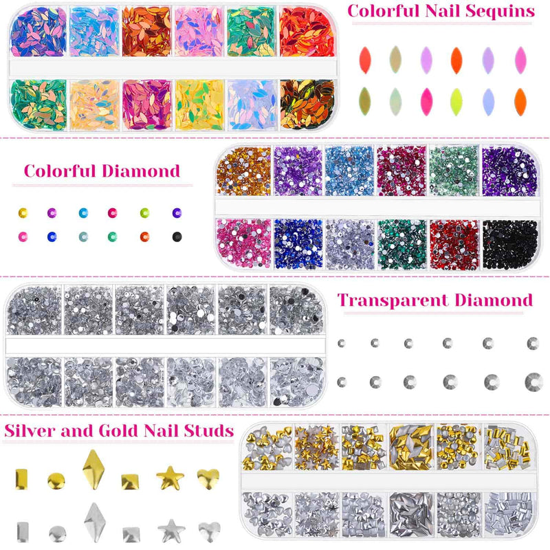 Nail Design Kit, Selizo Nail Art Tools Kit Include 8420pcs Nail Rhinestones Gems Crystals, Nail Brushes, 24 Pots Nail Foil Flakes for Nail Art Rhinestones Supplies and Decoration - BeesActive Australia