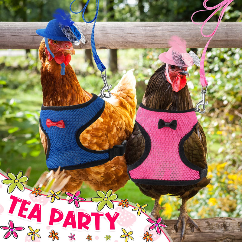 8 Pieces Chicken Leash Chicken Harness and Hat for Hens Funny Chicken Accessories Adjustable Duck Harness and Leash Hat with Elastic Chin Strap for Hens Duck Goose Parrot Small Pets - BeesActive Australia