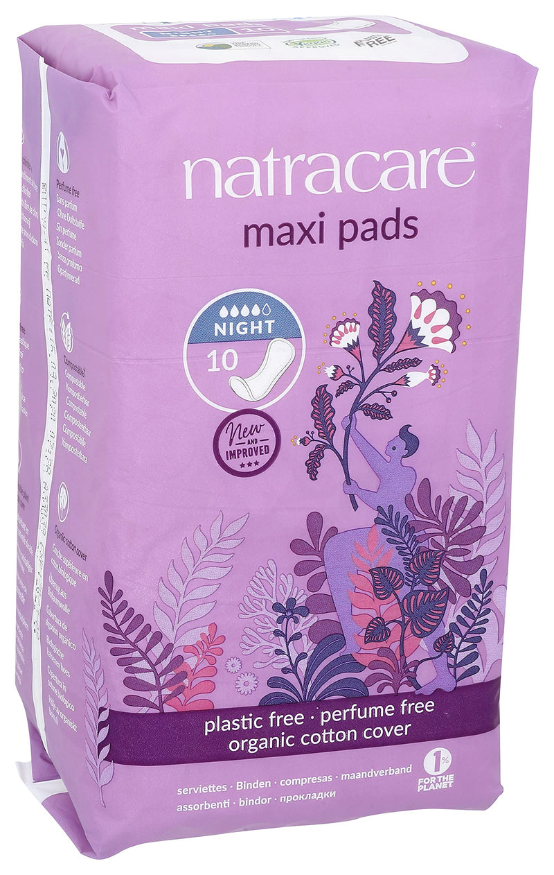 Natracare Natural Feminine Night Time Maxi Pads, Extra Long, 10 Count 10 Count (Pack of 1) - BeesActive Australia