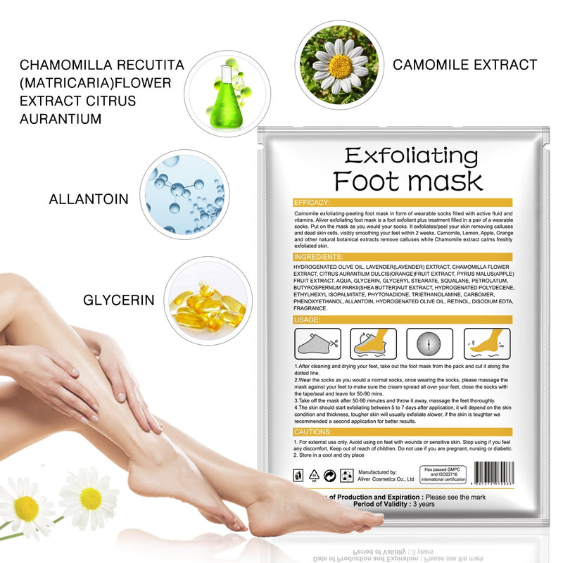 Camomile Foot Peel Mask 5 Pack, Remove Dead Skin and Cutin of Old Cocoon, baby foot unscented strong foot peel Repair Rough Feet Camomile - BeesActive Australia