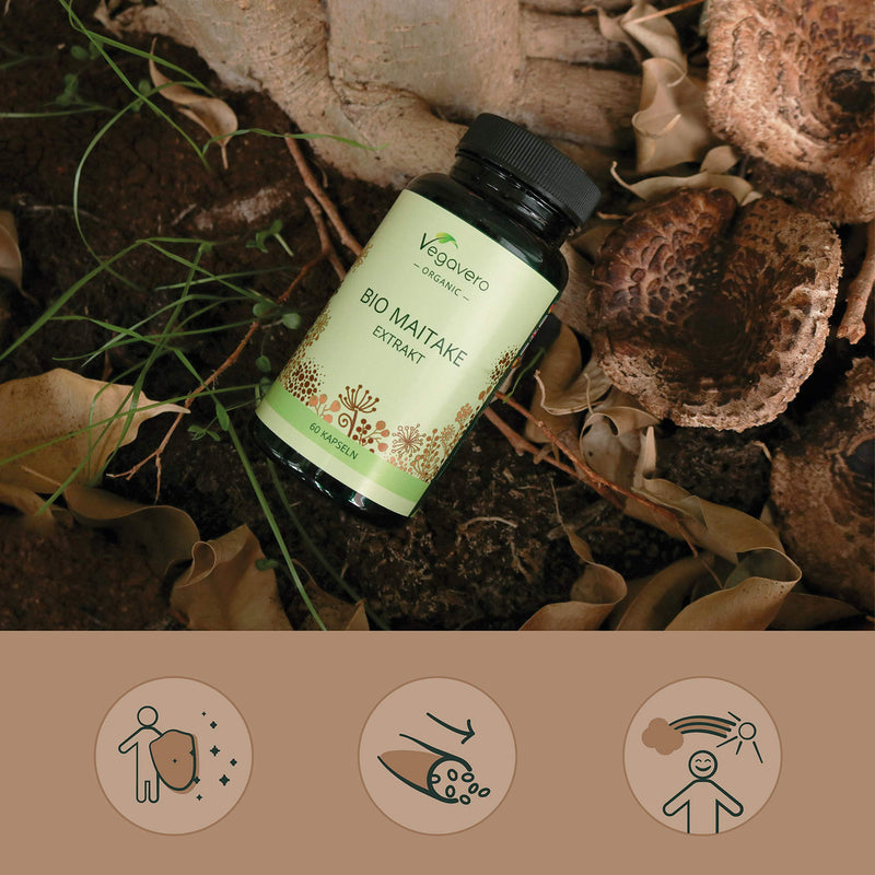 Maitake Vegavero® | 100% Organic | 500mg (15:1) Mushroom Extract | with 50% Polysaccharides | NO Additives | 60 Vegan Capsules - BeesActive Australia