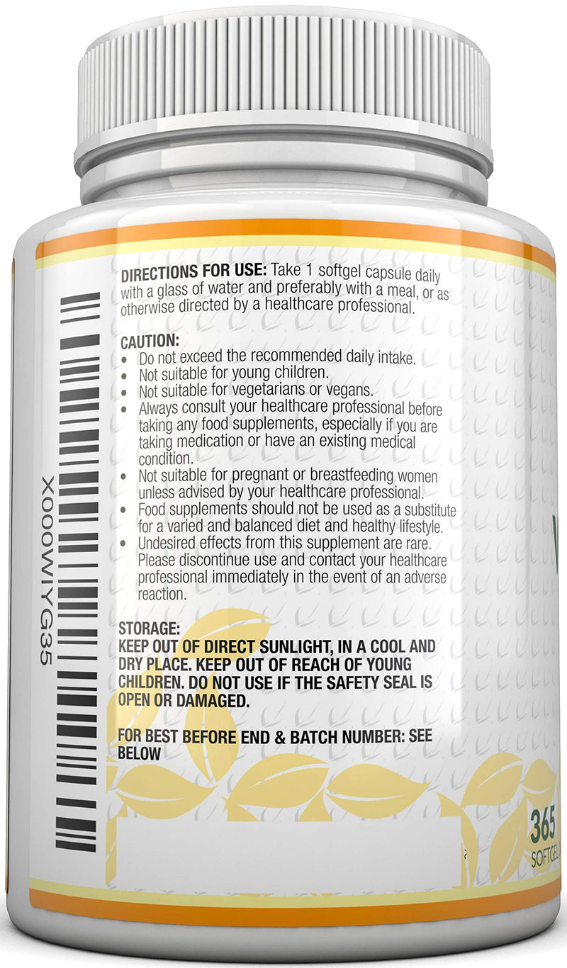 Vitamin D3 4000 IU, 365 Softgel Capsules NOT Tablets, Full Year Supply, Easy to Swallow Quadruple Strength Vitamin D3 Supplement - BeesActive Australia