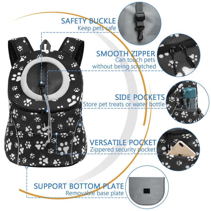 Dog Backpack Carrier for Small Dogs Cats Rabbits Cute Mesh Paws Puppy Front Carrier Backpack Breathable Head Out Design with Reflective Safe Pet Carrier Backpack for Travel Outdoor Hiking Medium - BeesActive Australia