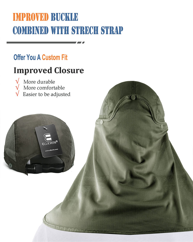 ELLEWIN Fishing Hat Sun Cap UPF 50+ Outdoor Hiking Hat with Removable Mesh Face Neck Flap Cover Windproof Strap… Army Green - BeesActive Australia
