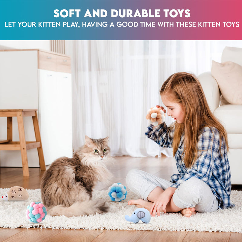 Paw Paw Babe Cat Balls & Catnip Toys Set - Cartoon Fuzzy Balls, Soft & Lightweight - Kittens Chewing, Kicker Toys - Cat Toys for Indoor Cats - Kitten & Cat Accessories - Pack of 9 - BeesActive Australia