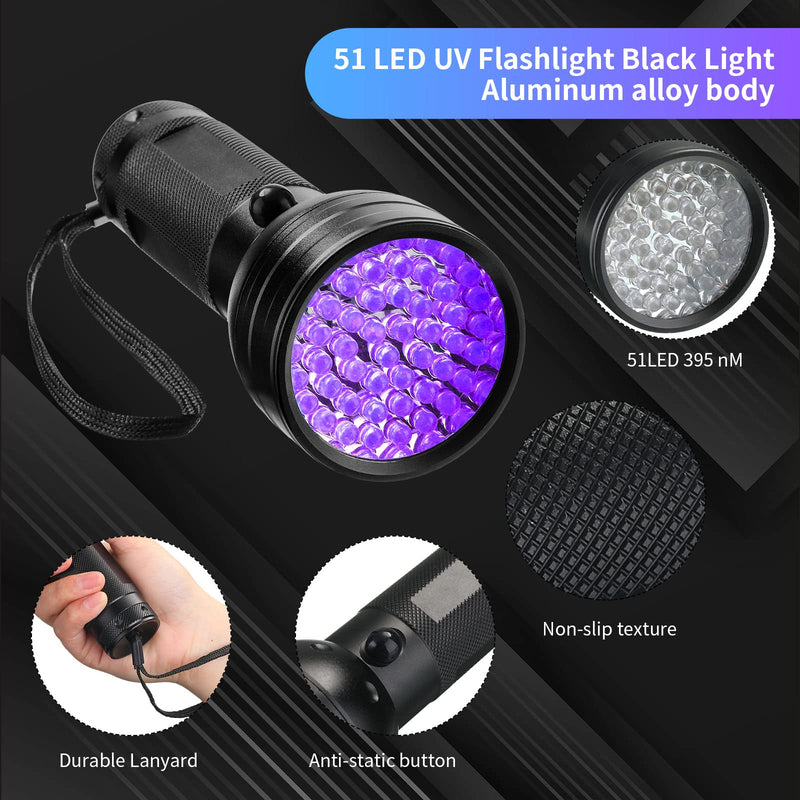 UV Flashlight Black Light 51 LED 395 nm Detector UV Light Handheld Blacklight for Pet Urine Detector, Dry Stains, Bed Bug, Battery Not Included (4 Pieces) - BeesActive Australia