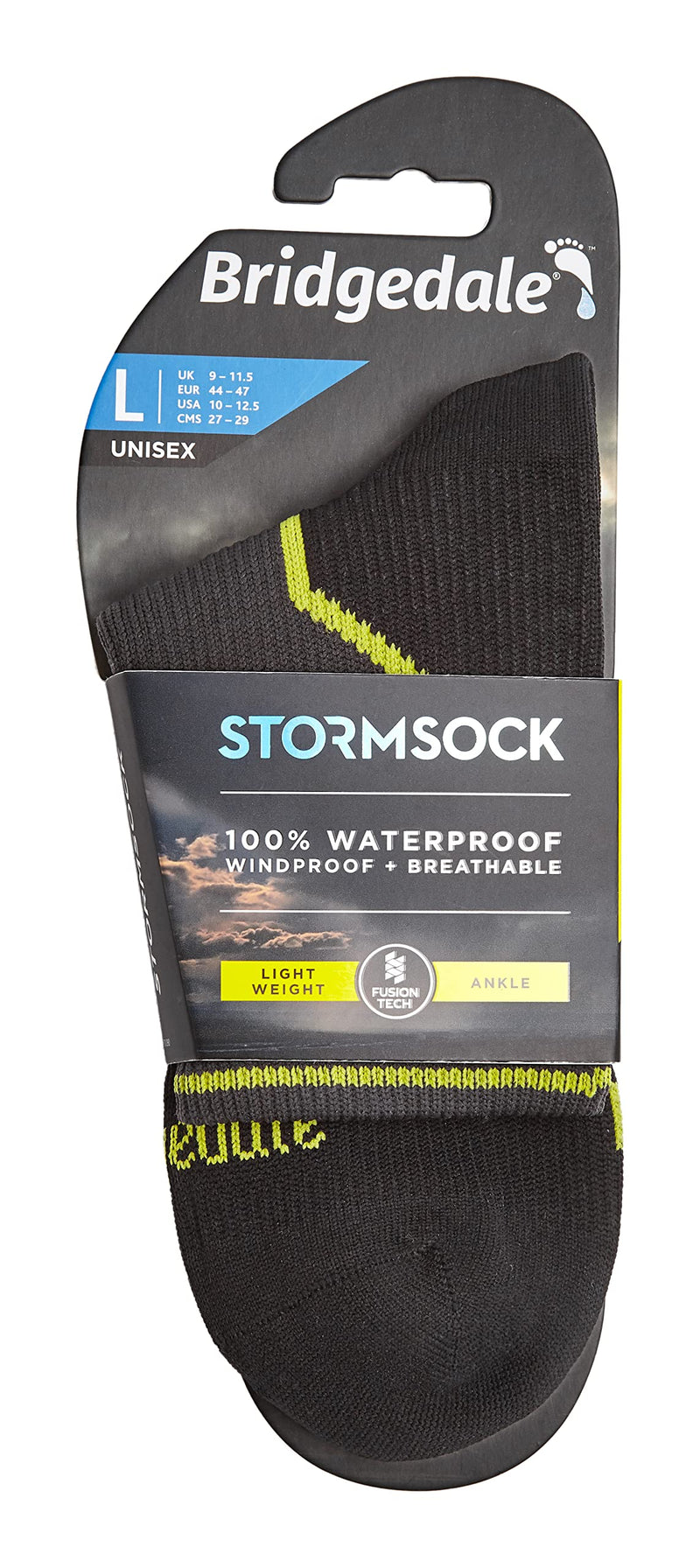 Bridgedale StormSock Lightweight Ankle Waterproof Breathable Sock, Dk. Grey/Lime, XL - BeesActive Australia