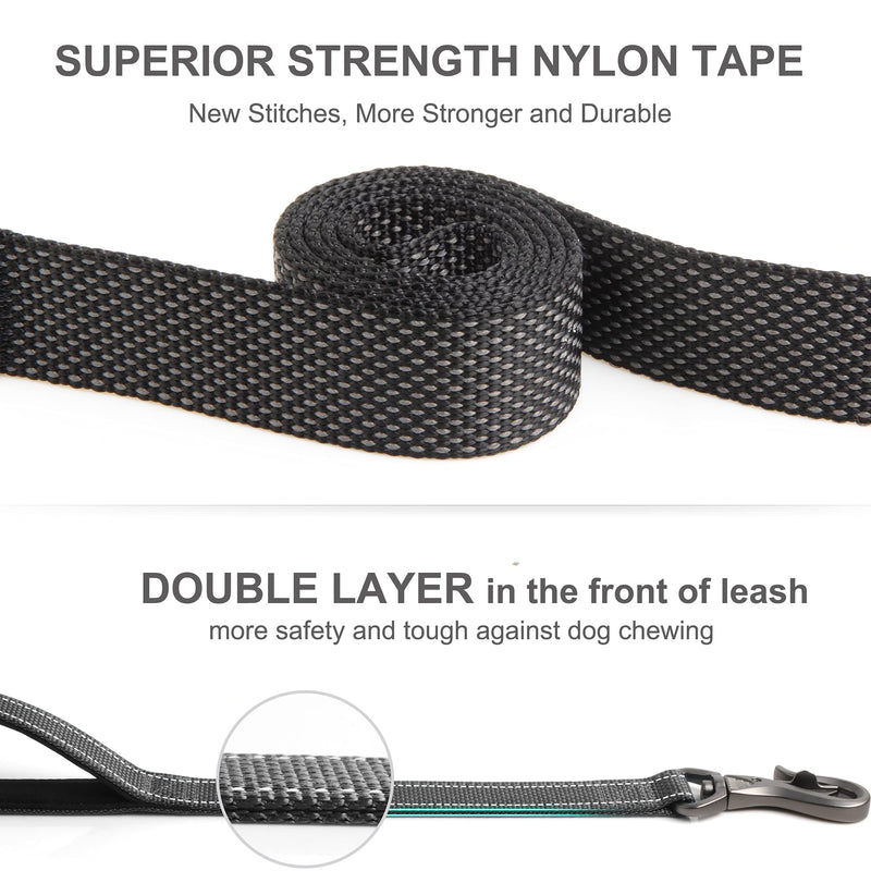 Fida 4/5/6 FT Heavy Duty Dog Leash with 2 Comfortable Padded Handles, Traffic Handle & Advanced Easy Snap Hook, Reflective Walking Lead for Large, Medium & Small Breed Dogs 6 Feet (Pack of 1) Black - BeesActive Australia