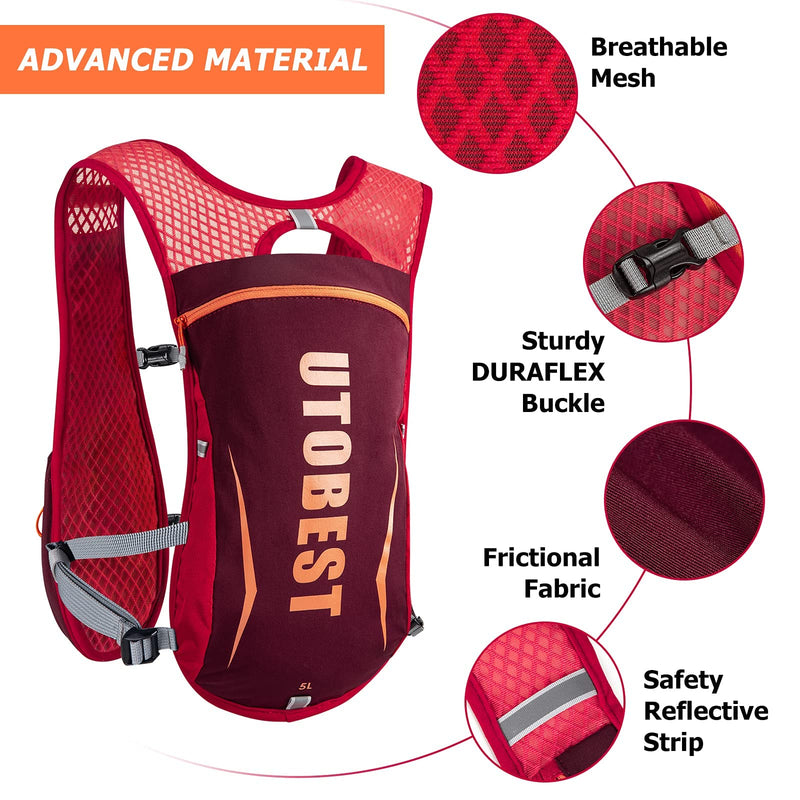 UTOBEST Hydration Running Vest for Men Women Hydration Pack 5L Lightweight Water Backpack for Trail Running Race Hiking Red Vest 5L - Only Vest - BeesActive Australia