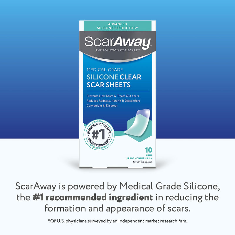 ScarAway Clear Silicone Scar Sheets, White, 10 Count 10 Count (Pack of 1) Clear Sheet - BeesActive Australia