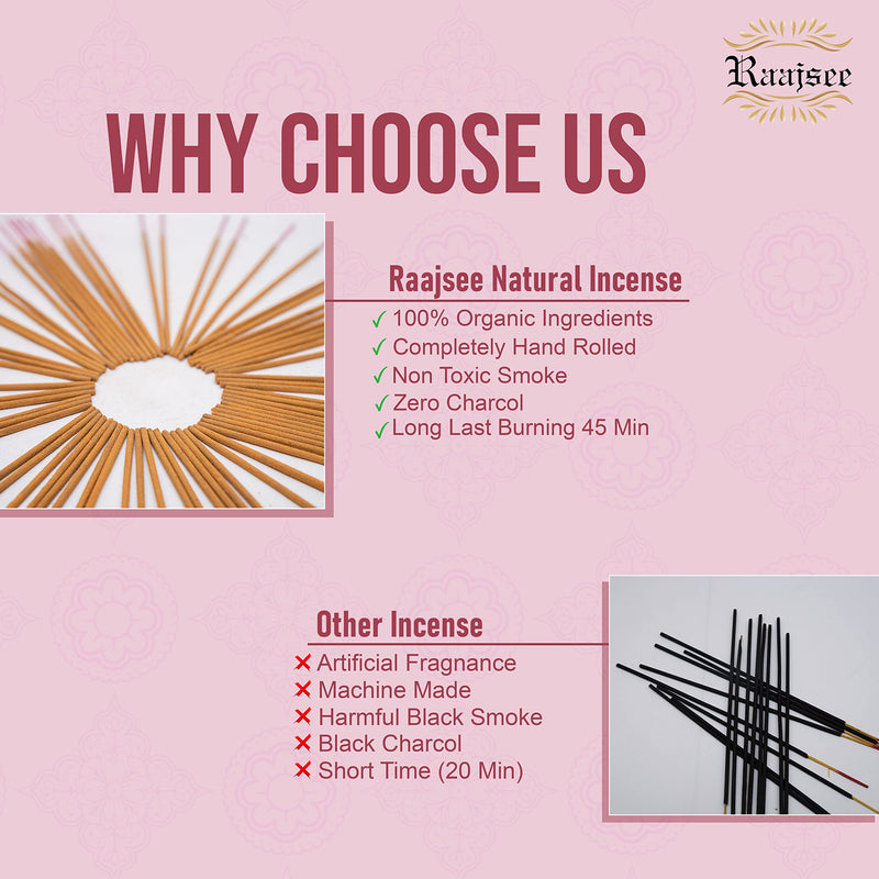 Raajsee Japanese Rose Incense Sticks 100 Gm Pack-100% Pure Organic Natural Hand Rolled Free from Chemicals-for Church,Aromatherapy,Relaxation,Meditation & Sensual Therapy - BeesActive Australia