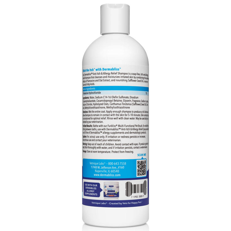 VETNIQUE LABS Dermabliss Dog Anti-Itch & Allergy Relief, Medicated Shampoos, Hot Spot, Benzoyl Peroxide Help Relieve Irritated Skin - Ditch The Itch Itch Relief 16oz Shampoo - BeesActive Australia