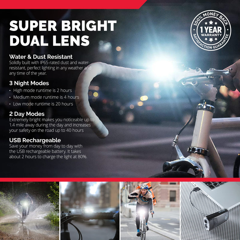 Cycle Torch Night Owl USB Rechargeable Bike Light Set, Perfect Commuter Safety Front and Back Bicycle Light LED Combo, USB Tail Light Included, Compatible with Mountain, Road, Kids & City Bicycles - BeesActive Australia