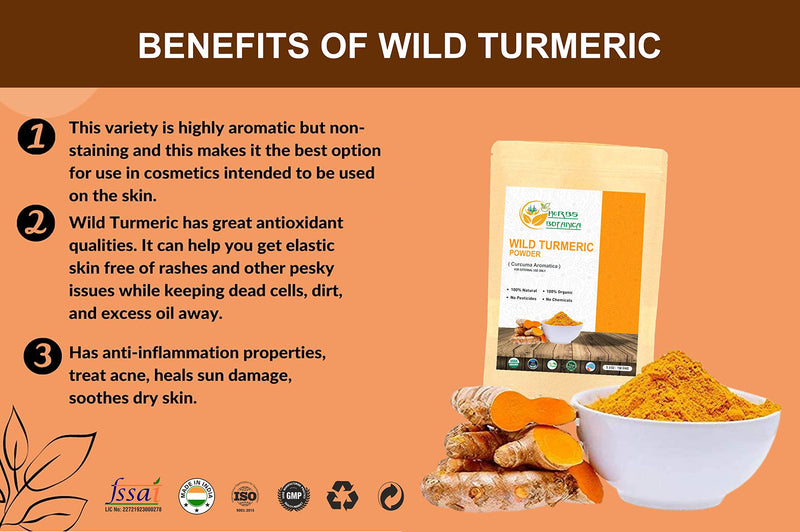 Herbs Botanica Wild Turmeric Powder For Face Reduces Acne, Face Mask, Dark Spots, Hyperpigmentation, Smooth Skin, Kasturi Manjal, Kasturi Turmeric, Aromatic Turmeric 150 Gms / 5.30 Oz - BeesActive Australia