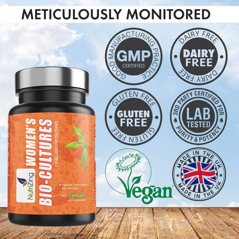 Live Cultures for Women. Nutritionist Formulated Special Bacterial Strains - Lactobacillus Reuteri and Lactobacillus Rhamnosus. Vegan & No Dairy. 2.5 Billion CFUs per Capsule by NutriZing - BeesActive Australia